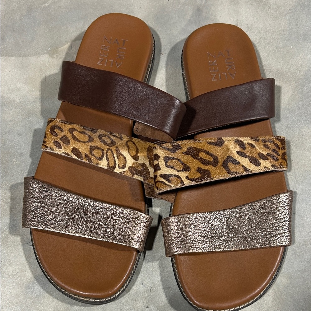 Naturalizer Brown Multi-Strip Slide Sandals
